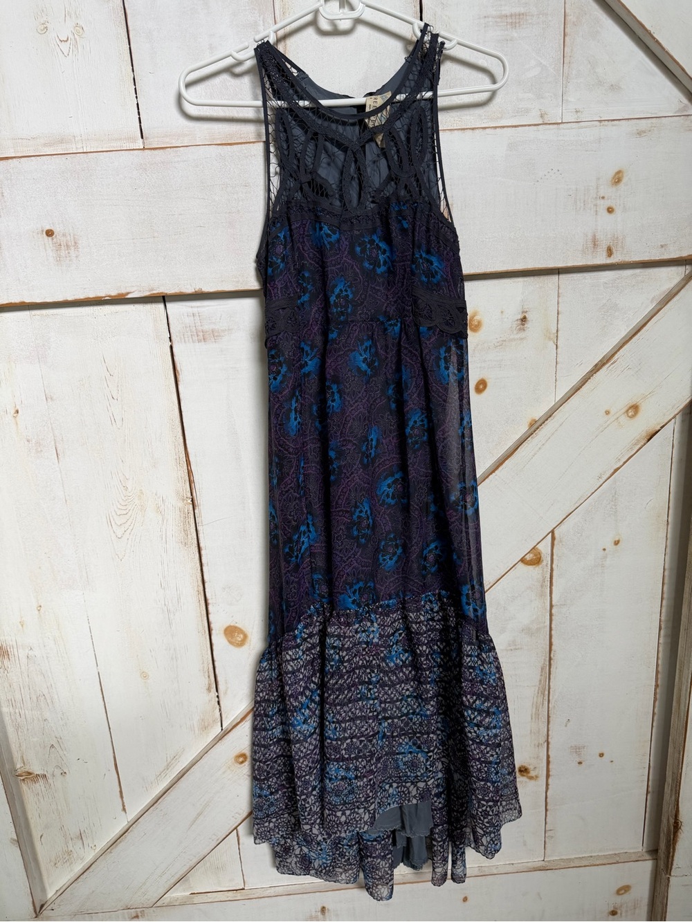 Free People Navy & Teal Crochet-Trim High-Low Maxi Dress